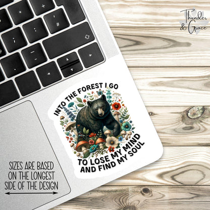 Into the Forest I Go sticker, floral woodland bear – view 2