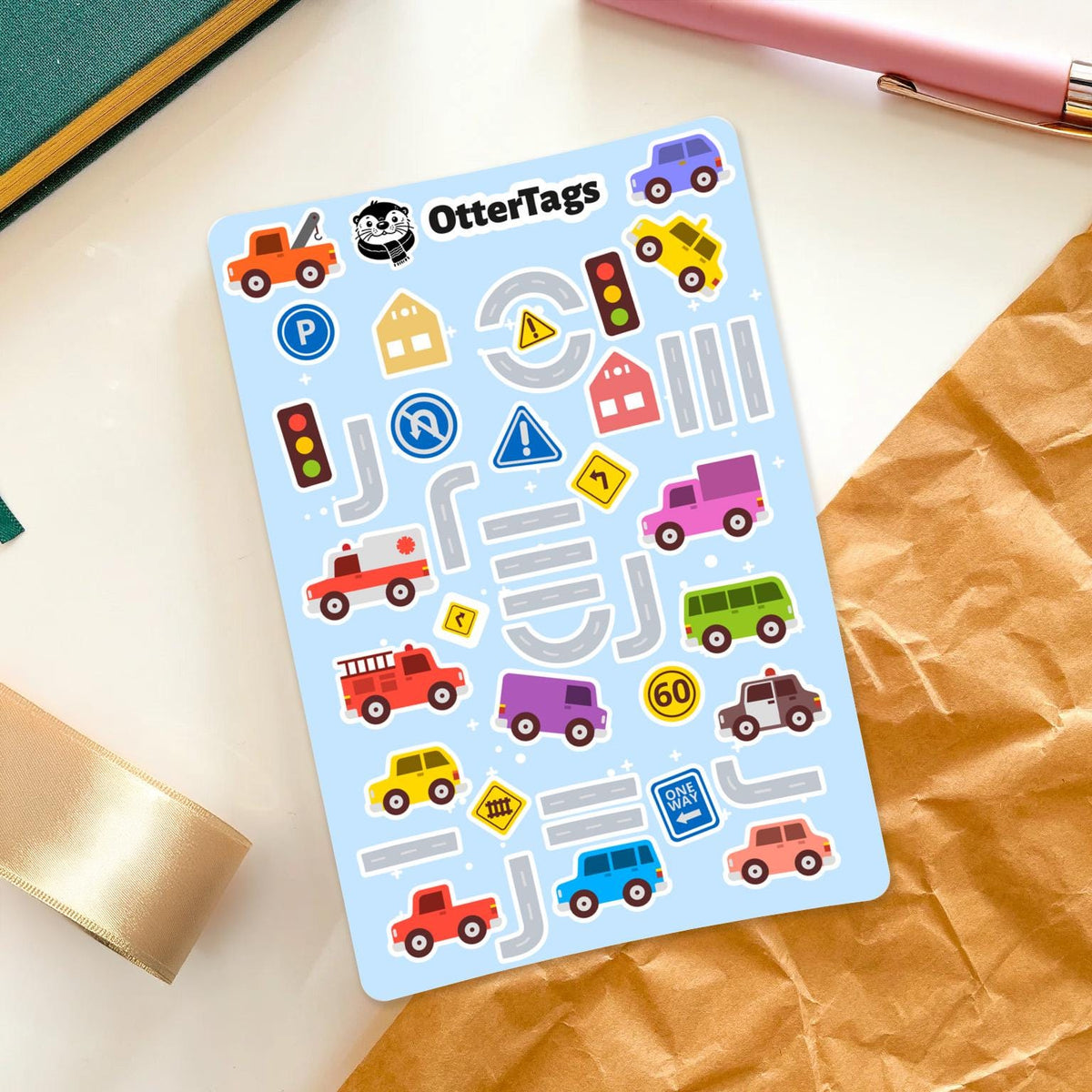 Fun Car and Road Sheet sticker sheet, cute vehicle – view 4