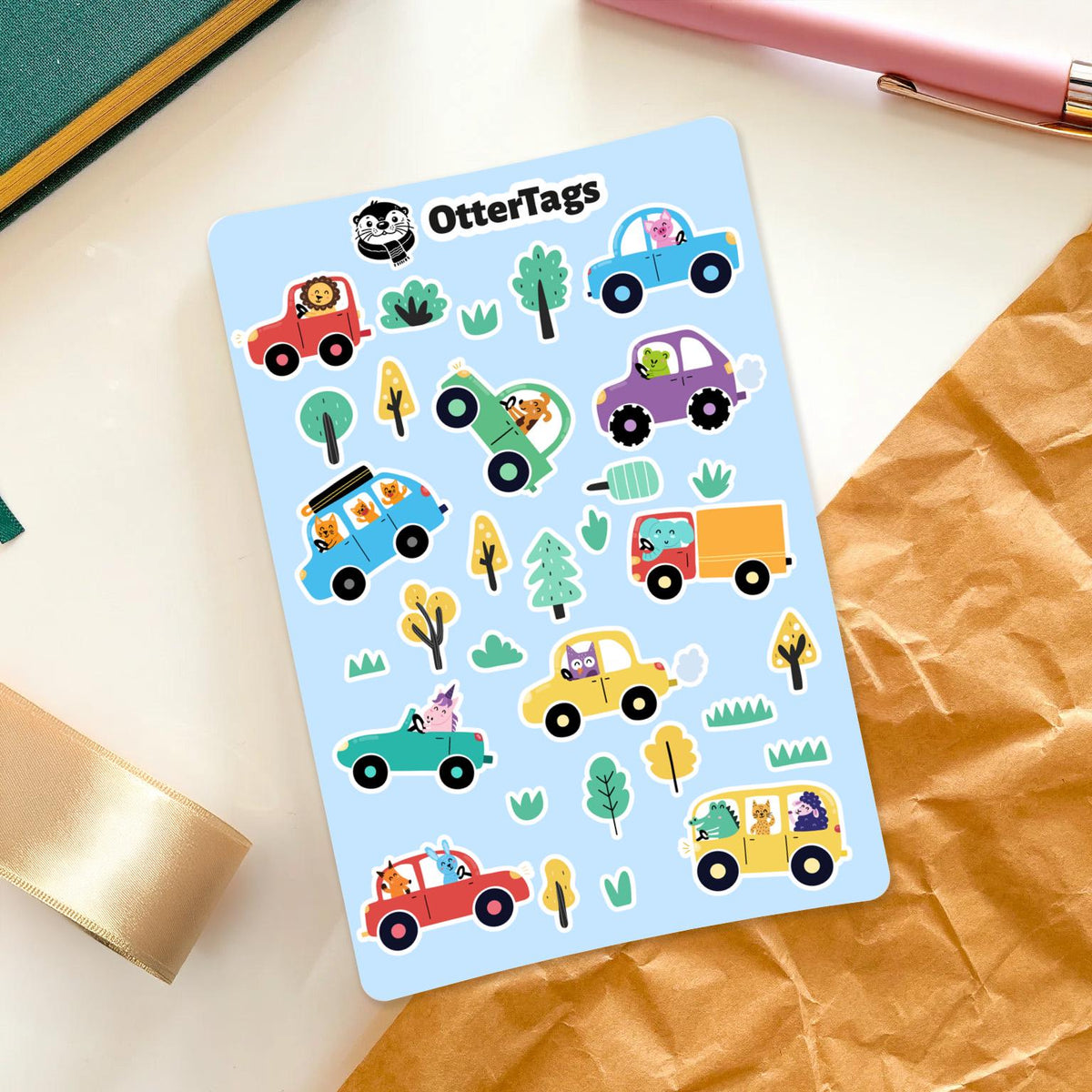 Cute Animals in Cars Sheet sticker sheet, fun vehicle
