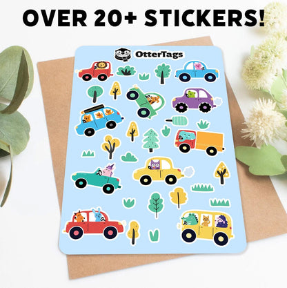 Cute Animals in Cars Sheet sticker sheet, fun vehicle – view 3
