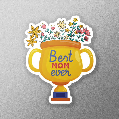 Best Mom Ever sticker, cute trophy with flowers – view 3