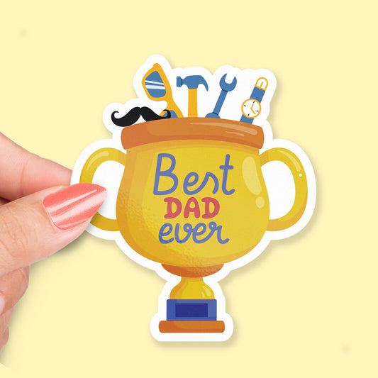 Best Dad Ever sticker, trophy with tools