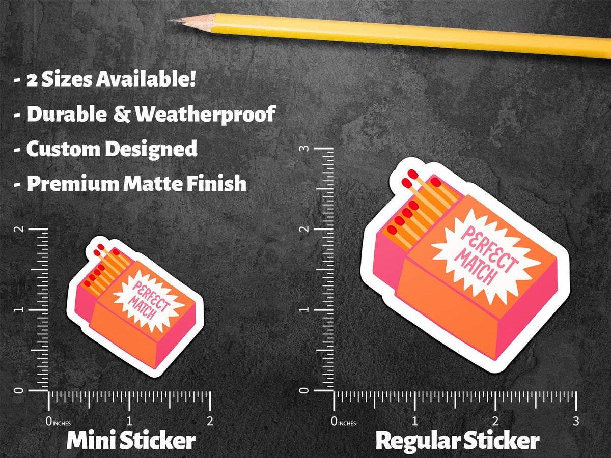 Perfect Match sticker, orange and pink matchbox design – view 2