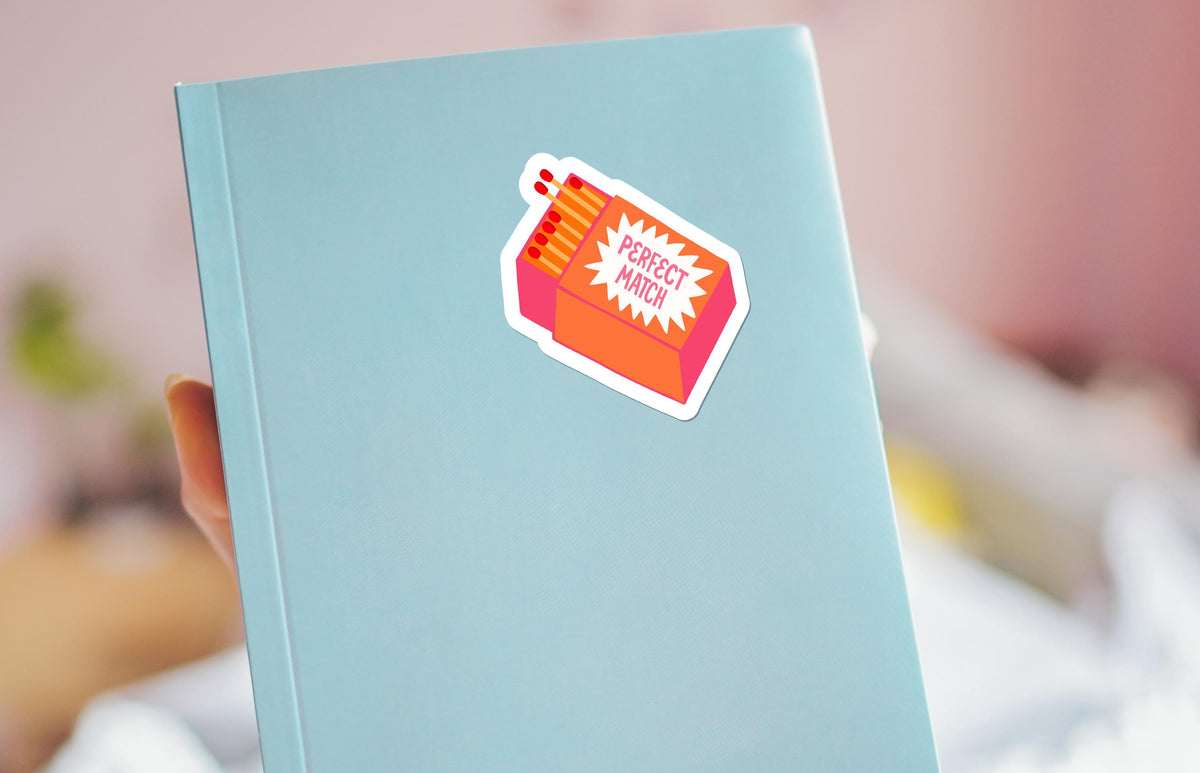 Perfect Match sticker, orange and pink matchbox design – view 3