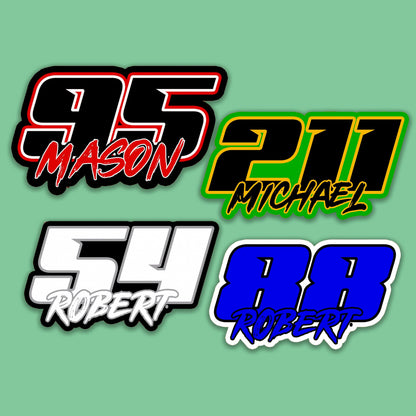 Custom Racing Sticker with Name & Number by Stickreews