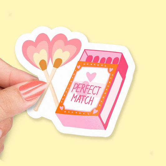 A Perfect Match sticker, matches with heart flame