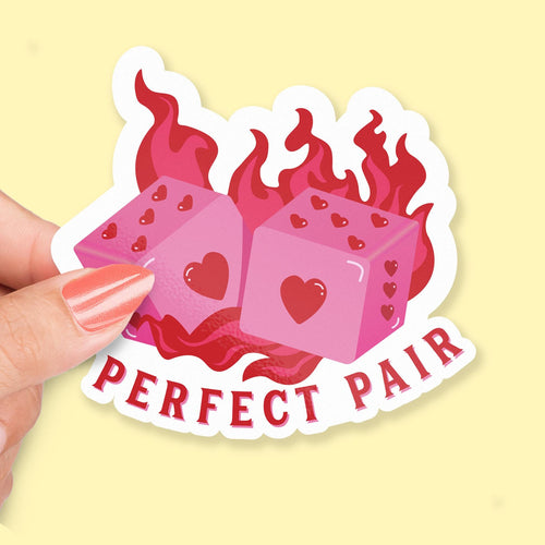 Perfect Pair sticker, cute dice with hearts