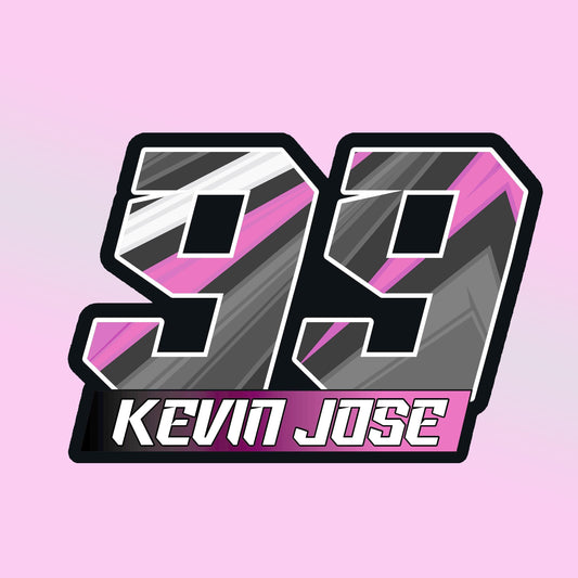 Custom dirt bike number plate sticker with a name and number