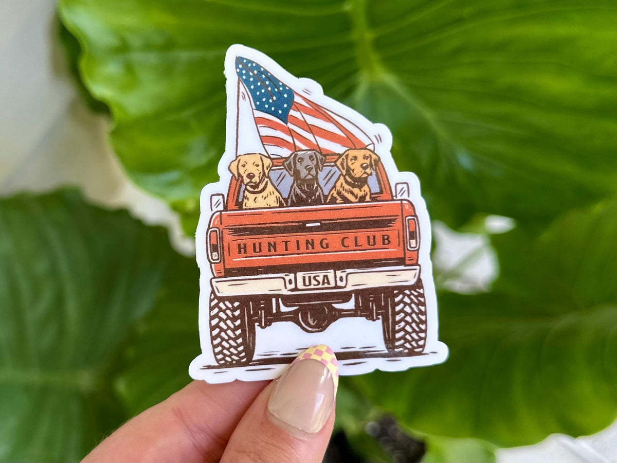 Hunting Club Truck sticker, labrador dogs & american flag