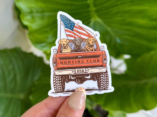 Hunting Club Truck sticker, labrador dogs & american flag