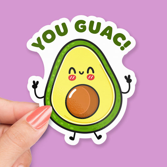 You Guac (You Rock Pun) sticker, cute avocado love pun