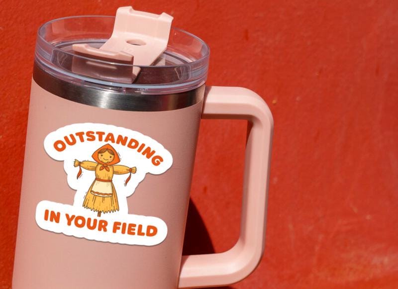 Outstanding in Your Field sticker, funny scarecrow pun – view 4