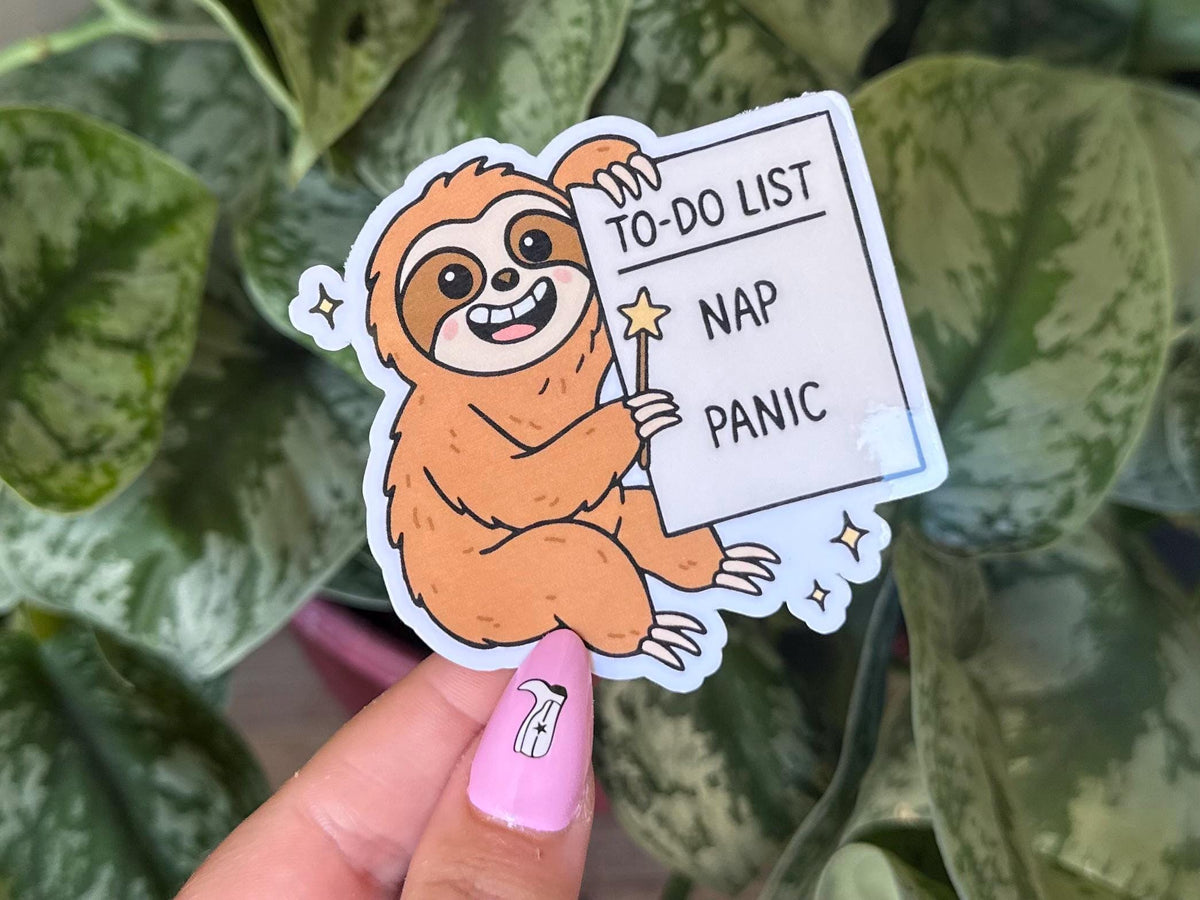 Sloth To-Do List sticker, nap or panic