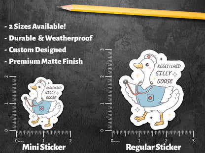 Registered Silly Goose Nurse sticker, cute goose humor for rn life – view 2