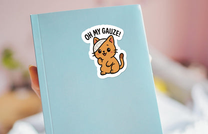 Oh My Gauze sticker, cute cat nurse pun – view 3