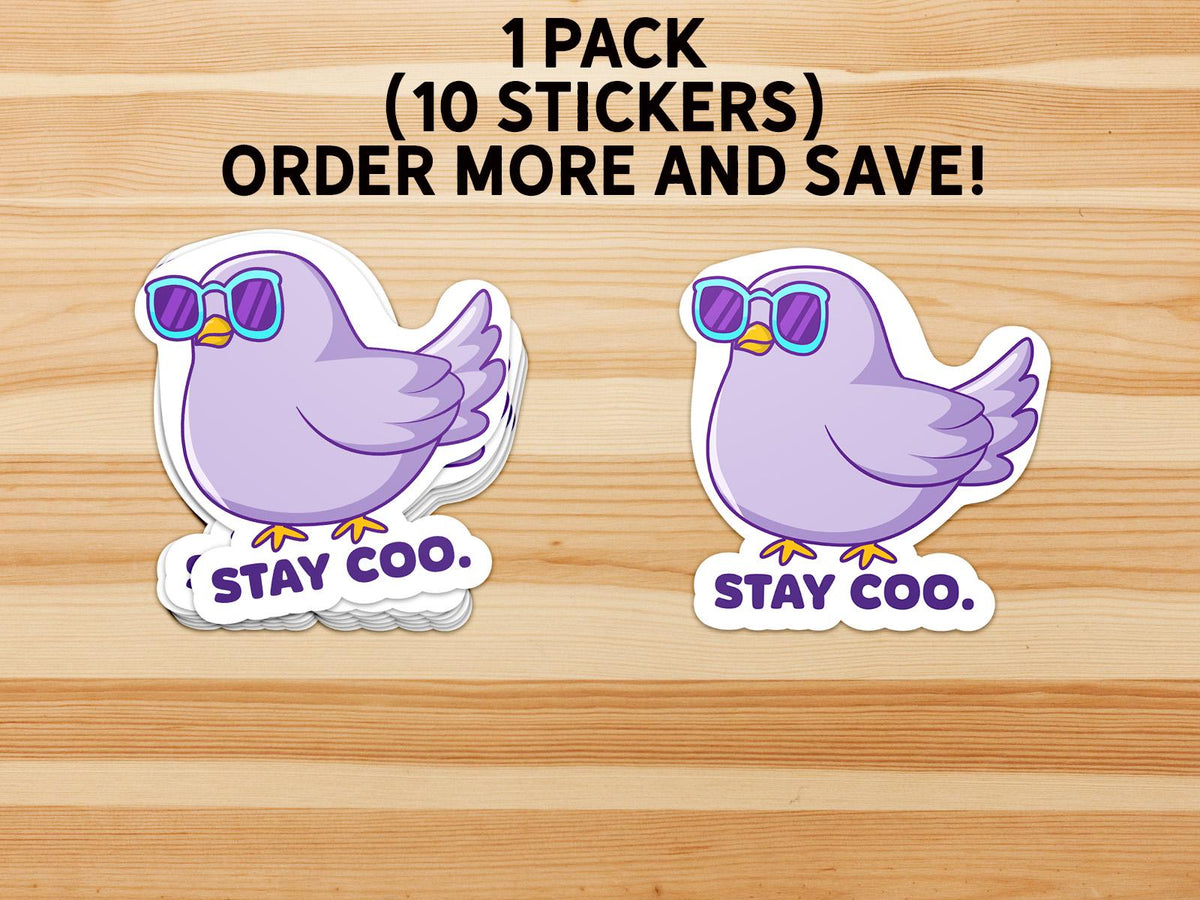 Stay Coo sticker, funny pigeon in glasses pun – view 4