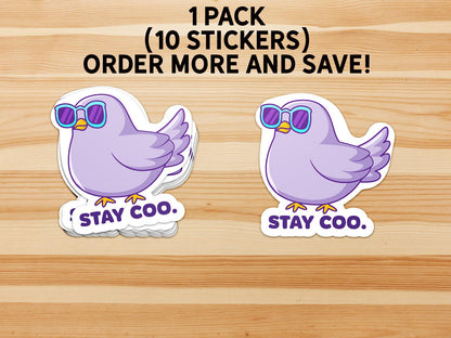 Stay Coo sticker, funny pigeon in glasses pun – view 4