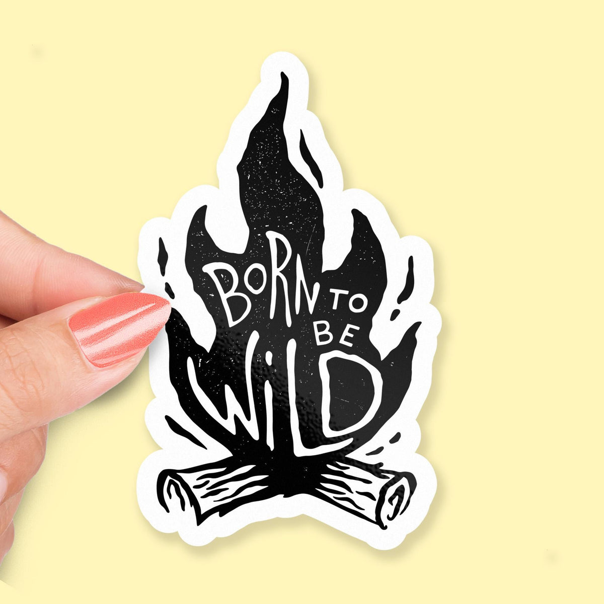 Born to Be Wild sticker, black and white flame design
