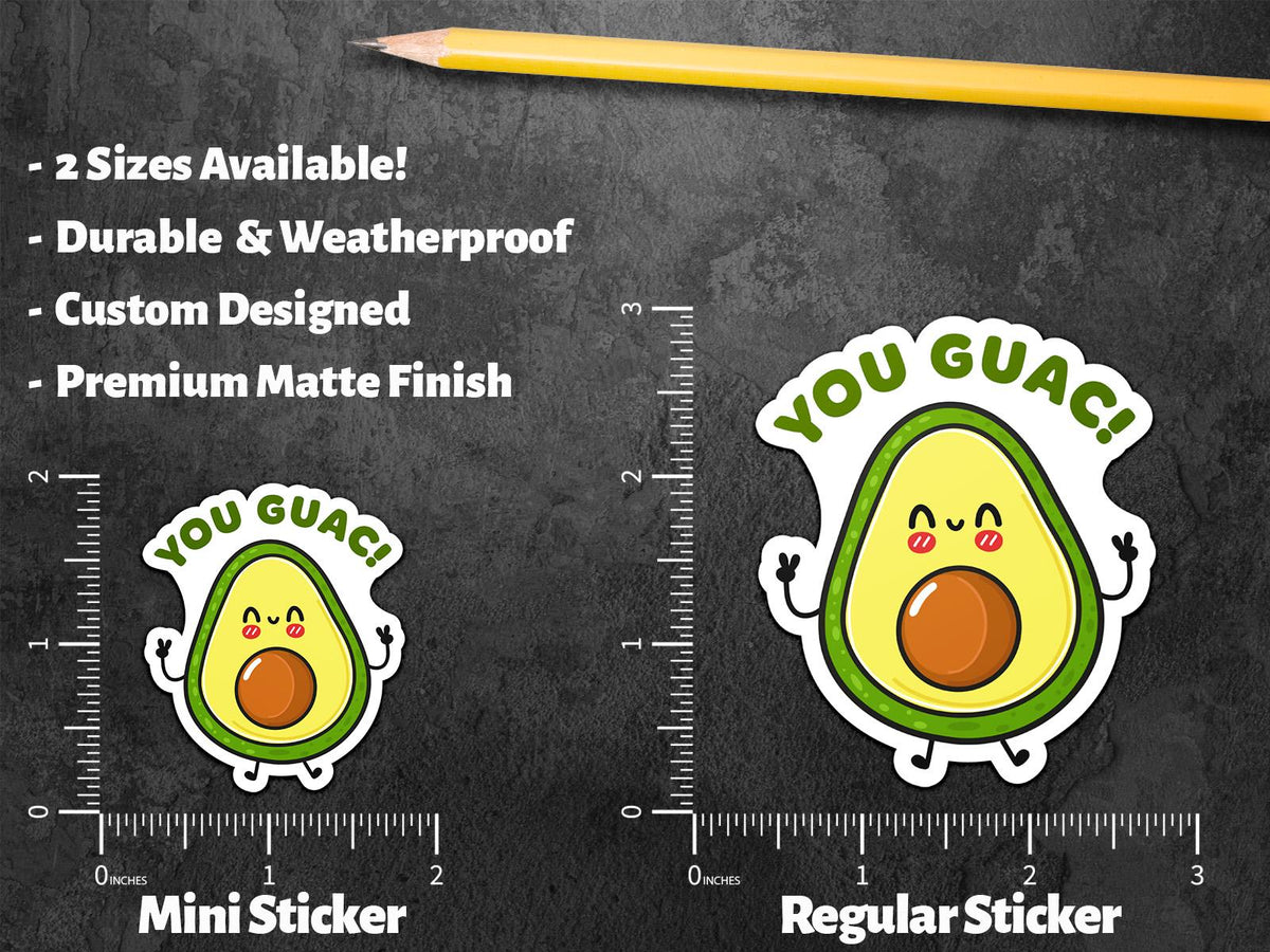 You Guac (You Rock Pun) sticker, cute avocado love pun – view 3