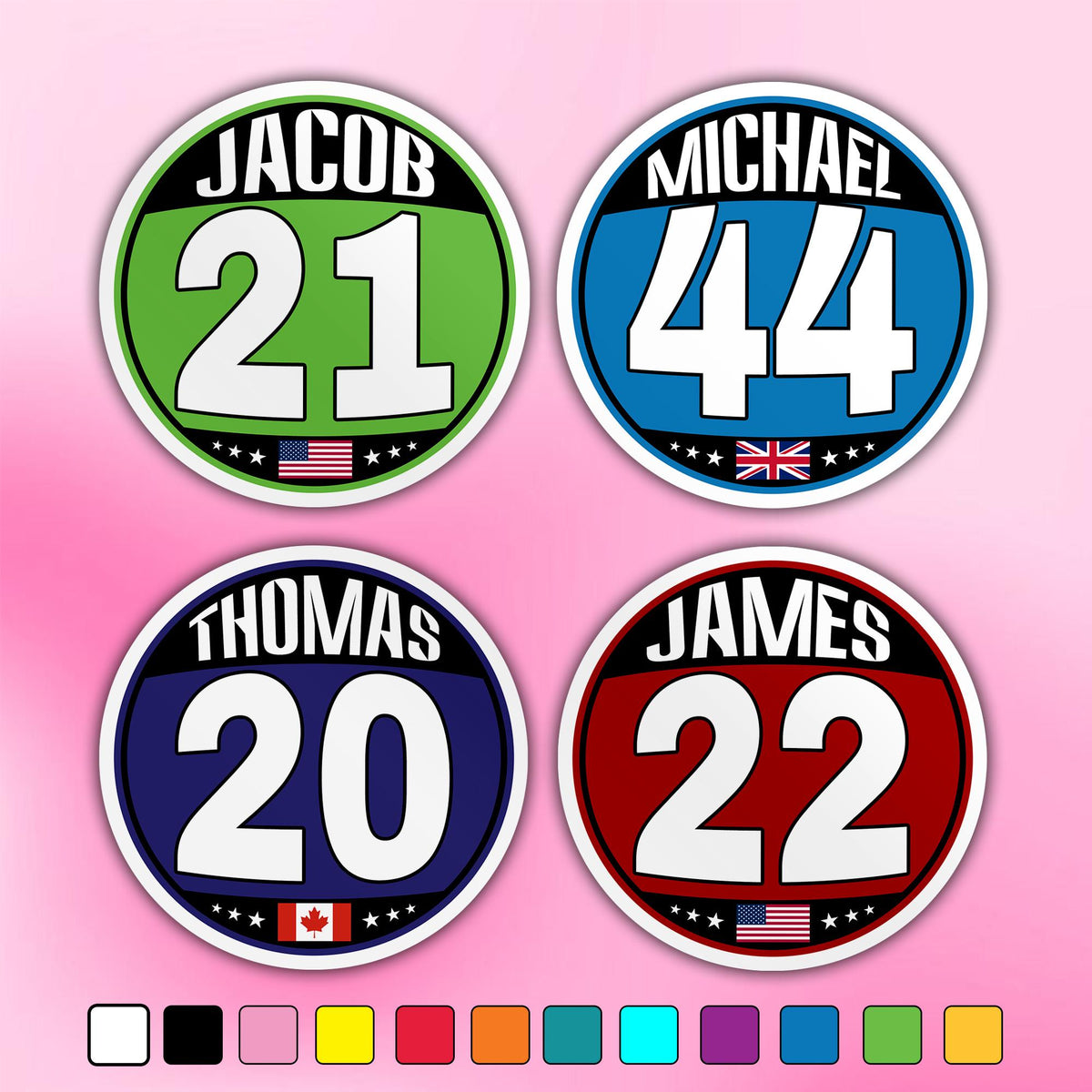 Custom racing flag sticker with a signature-style name
