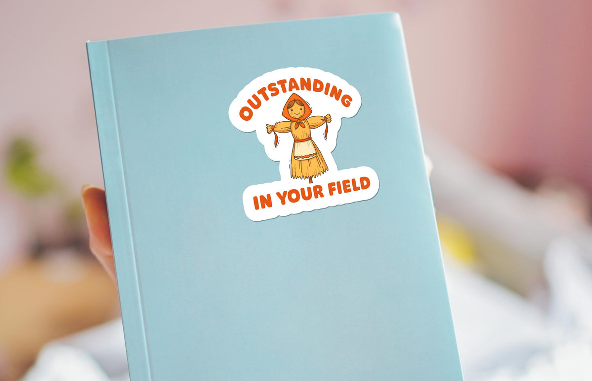 Outstanding in Your Field sticker, funny scarecrow pun – view 3