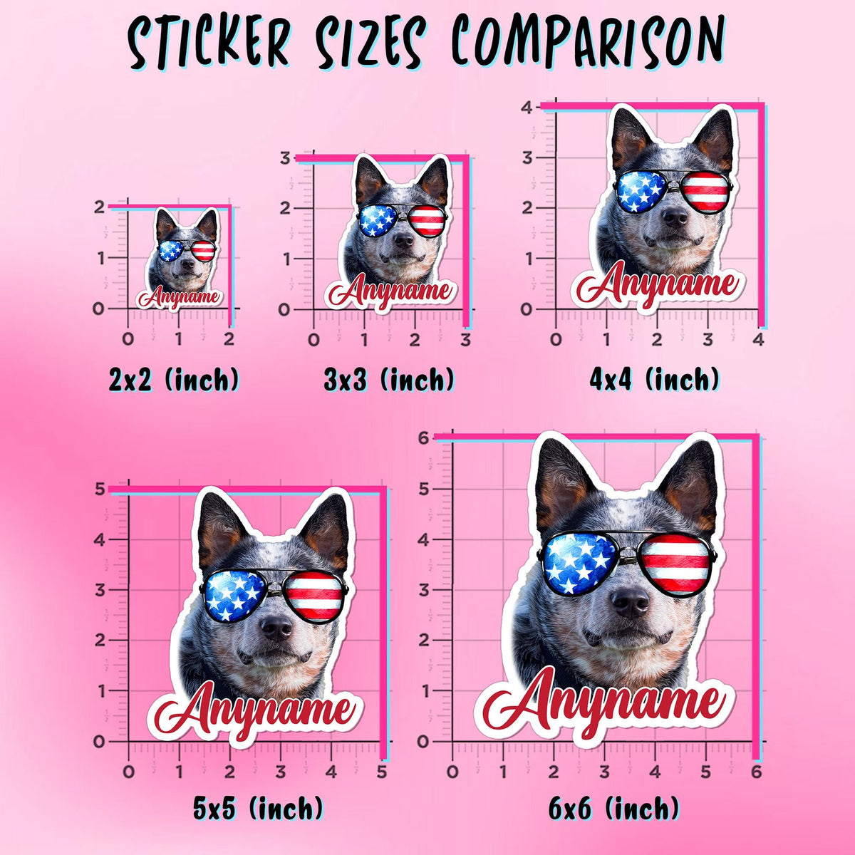 Custom 4th of July dog photo sticker with a flag background and a name – view 5