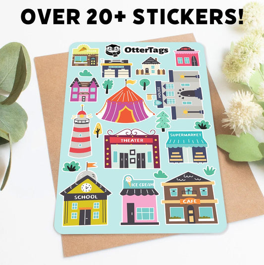 City Building Sheet for Kids sticker sheet, ice cream shop