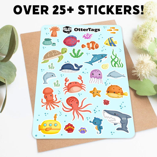 Ocean Animal Sheet for Kids sticker sheet, submarine and more