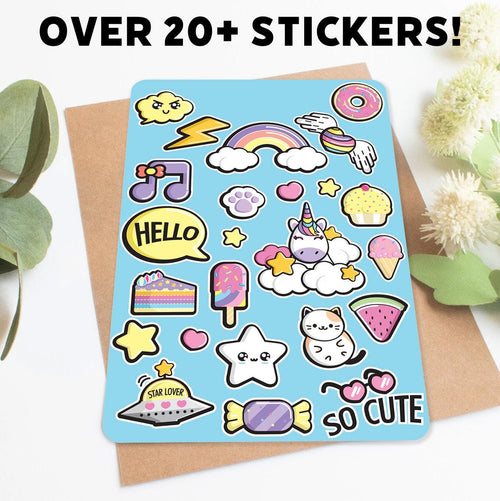Unicorn and Kawaii Sheet for Kids sticker sheet, ice cream