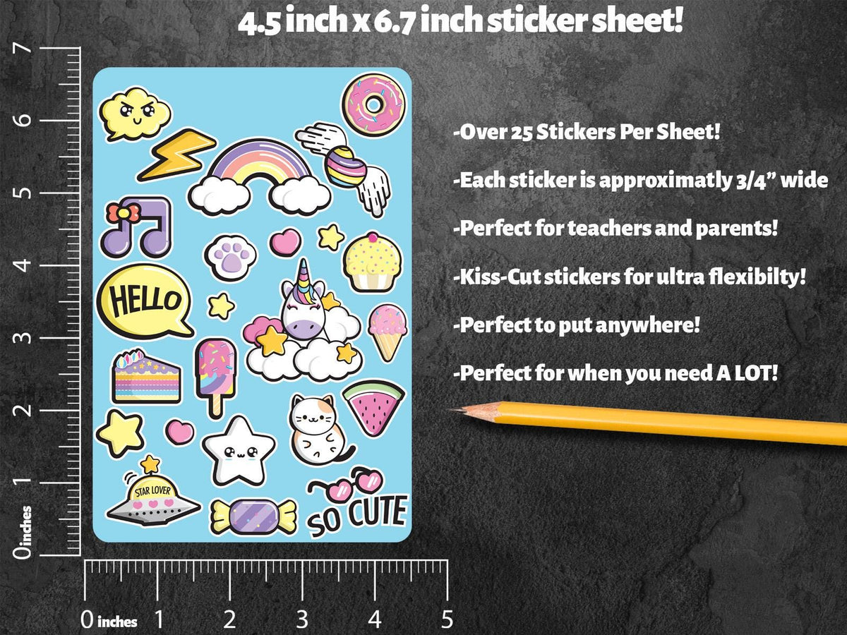 Unicorn and Kawaii Sheet for Kids sticker sheet, ice cream – view 2