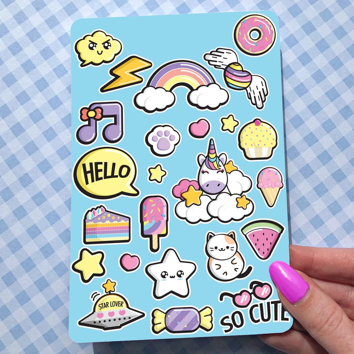 Unicorn and Kawaii Sheet for Kids sticker sheet, ice cream – view 4