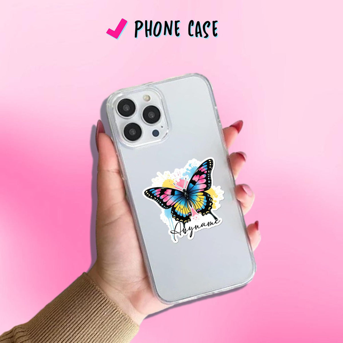 Custom butterfly watercolor name sticker with cute drip lettering – view 6