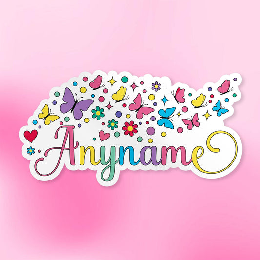 Custom watercolor butterfly name sticker with a drip name