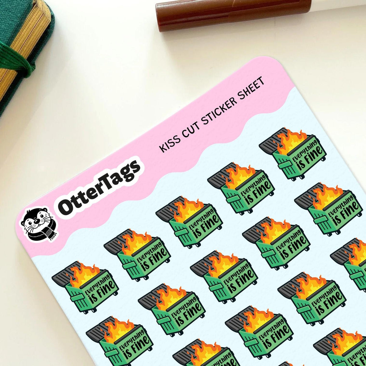 Everything Is Fine Dumpster Fire mini sticker sheet, chaos lovers – view 2