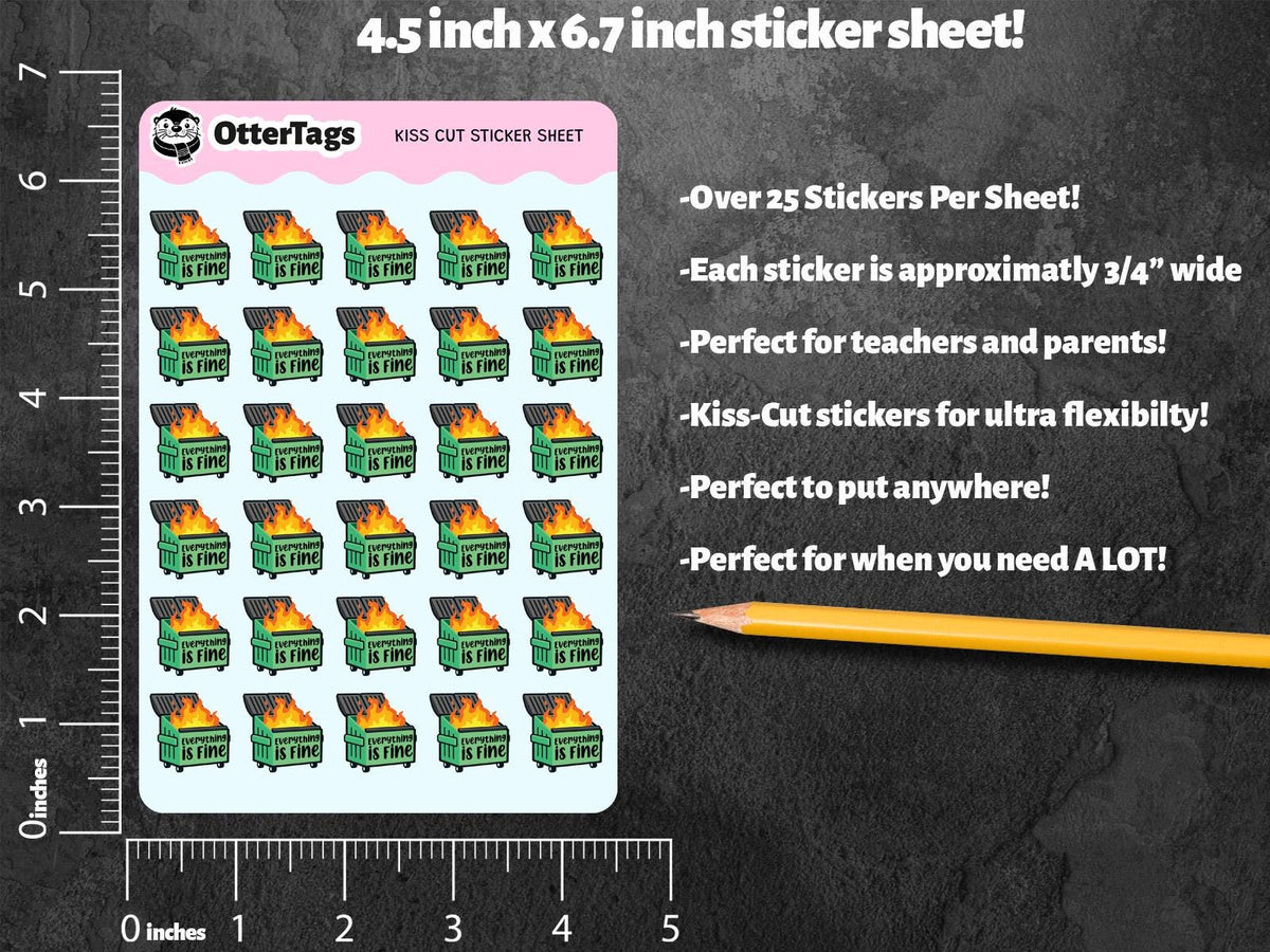 Everything Is Fine Dumpster Fire mini sticker sheet, chaos lovers – view 3