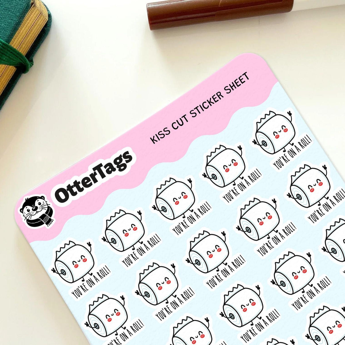 You're on a Roll mini sticker sheet, 30 small funny toilet paper – view 2