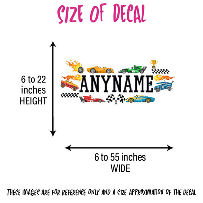 Custom race cars name wall decal for a kids bedroom – view 3