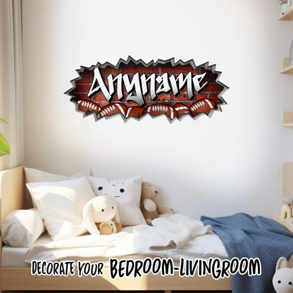Custom football brick wall name decal for a kids bedroom – view 2
