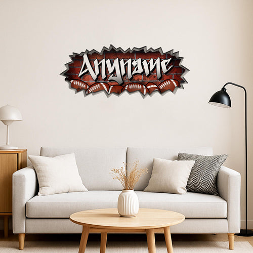 Custom football brick wall name decal for a kids bedroom