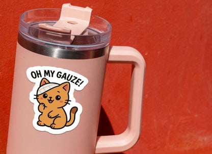 Oh My Gauze sticker, cute cat nurse pun – view 4
