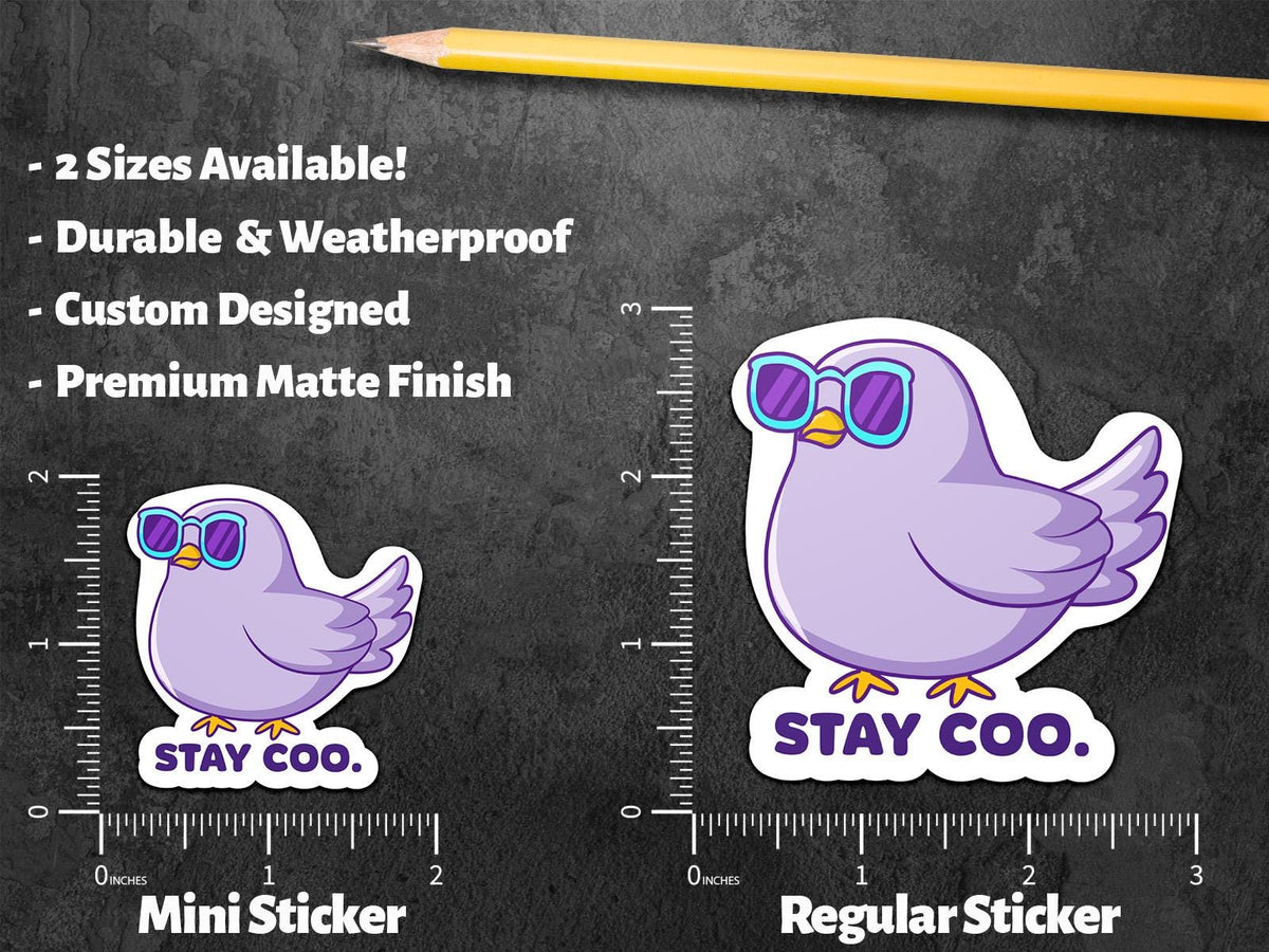 Stay Coo sticker, funny pigeon in glasses pun – view 2
