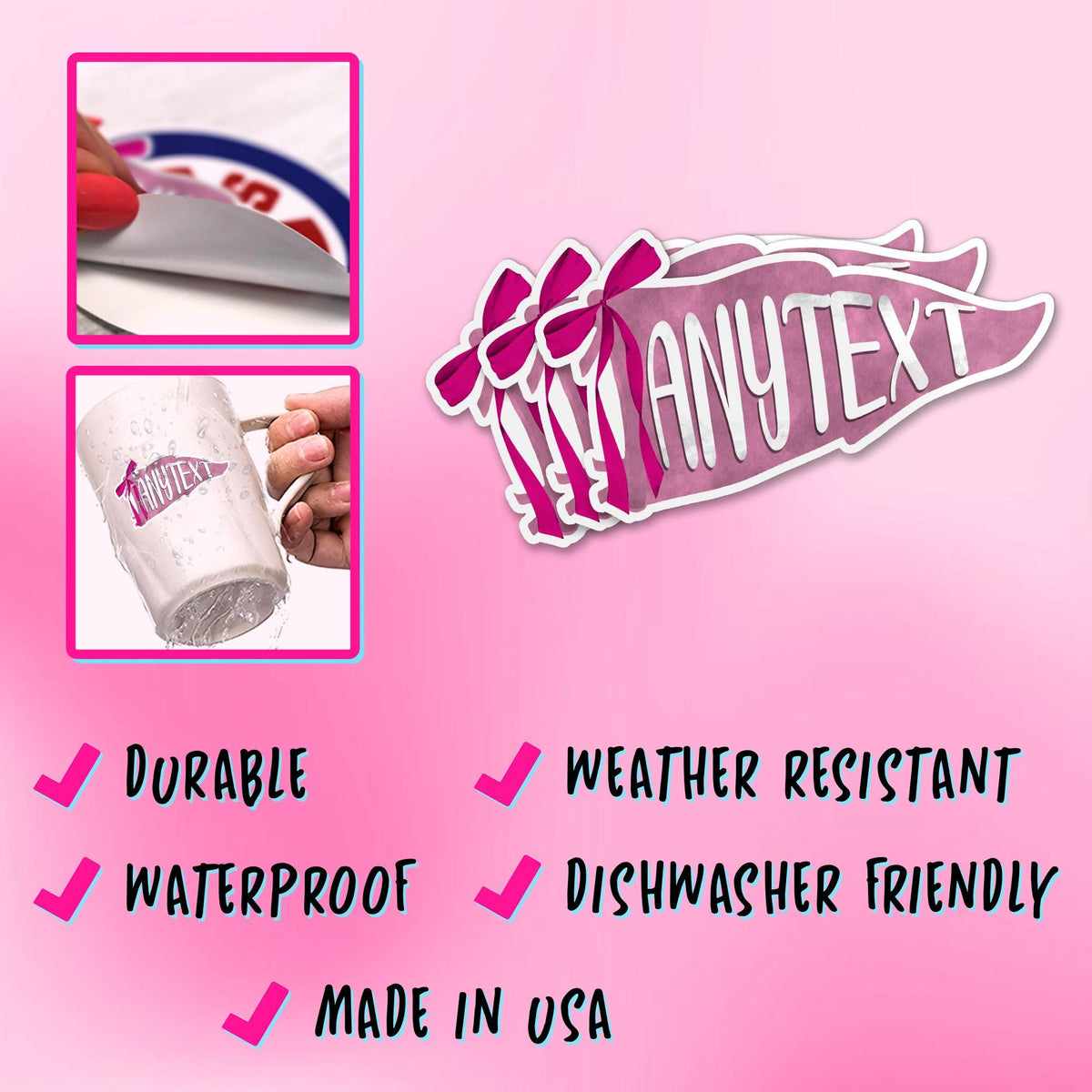 Custom school spirit pennant sticker with a bow and custom text – view 5