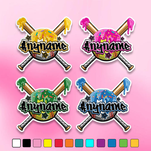 Custom sports mom sticker with crossed bats and colorful drip