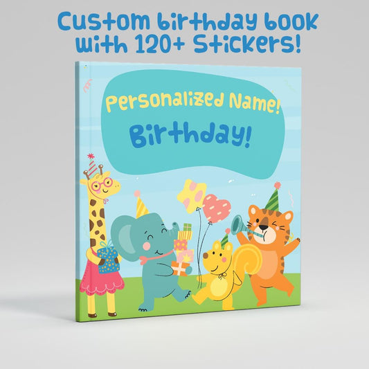 Personalized Birthday Book for Kids sticker, build-a-scene activity