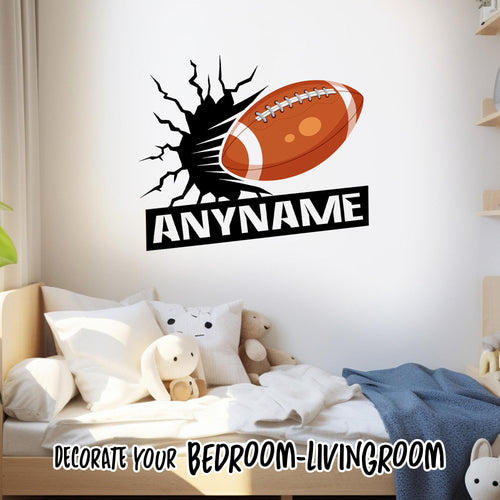 Custom football sports name wall decal for a kids bedroom