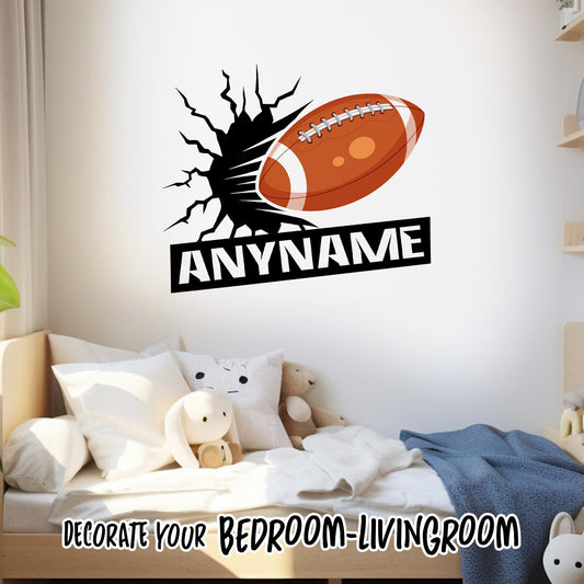 Custom football sports name wall decal for a kids bedroom