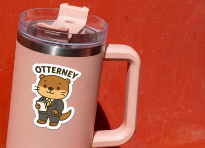 Otterney sticker, cute otter attorney holding papers in a suit – view 4