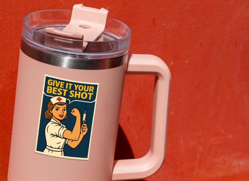 Give It Your Best Shot sticker, cute nurse with needle – view 4