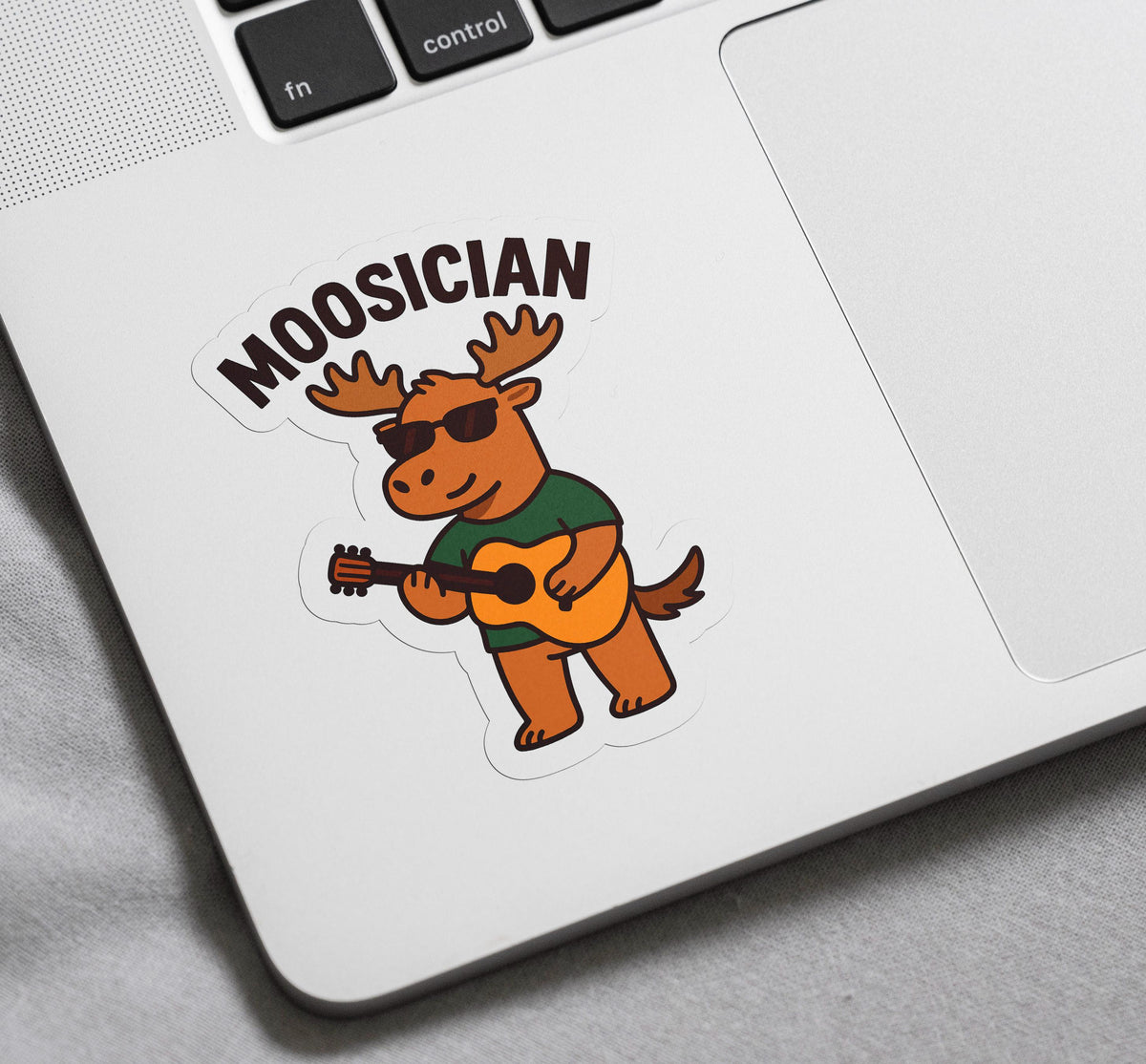 Moosician sticker, funny moose musician holding guitar – view 3