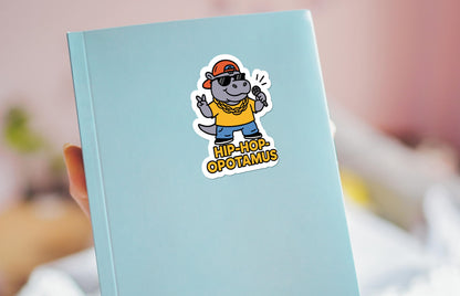 Hip-Hop-opotamus sticker, funny rapping hippo with mic – view 3